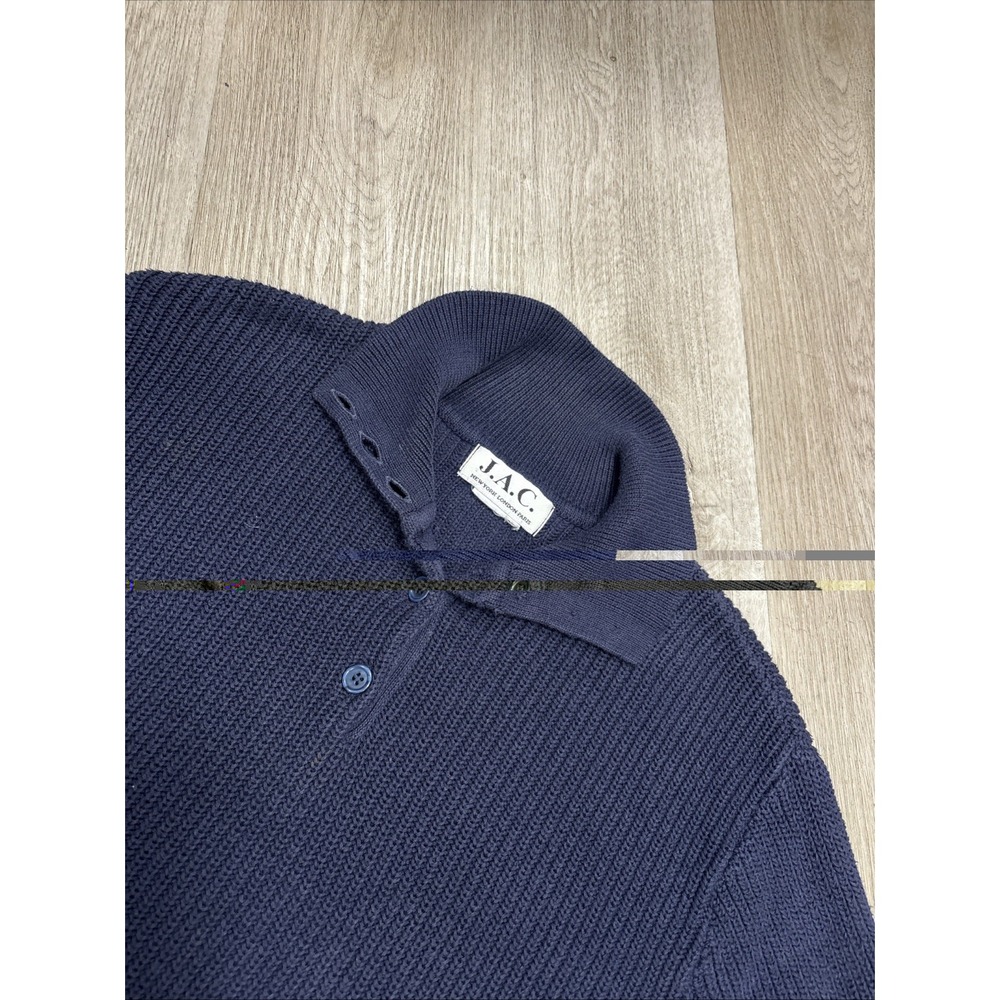 Vintage J.A.C. Navy Cotton Henley Knit Short Sleeve Pullover  Sweater Size M